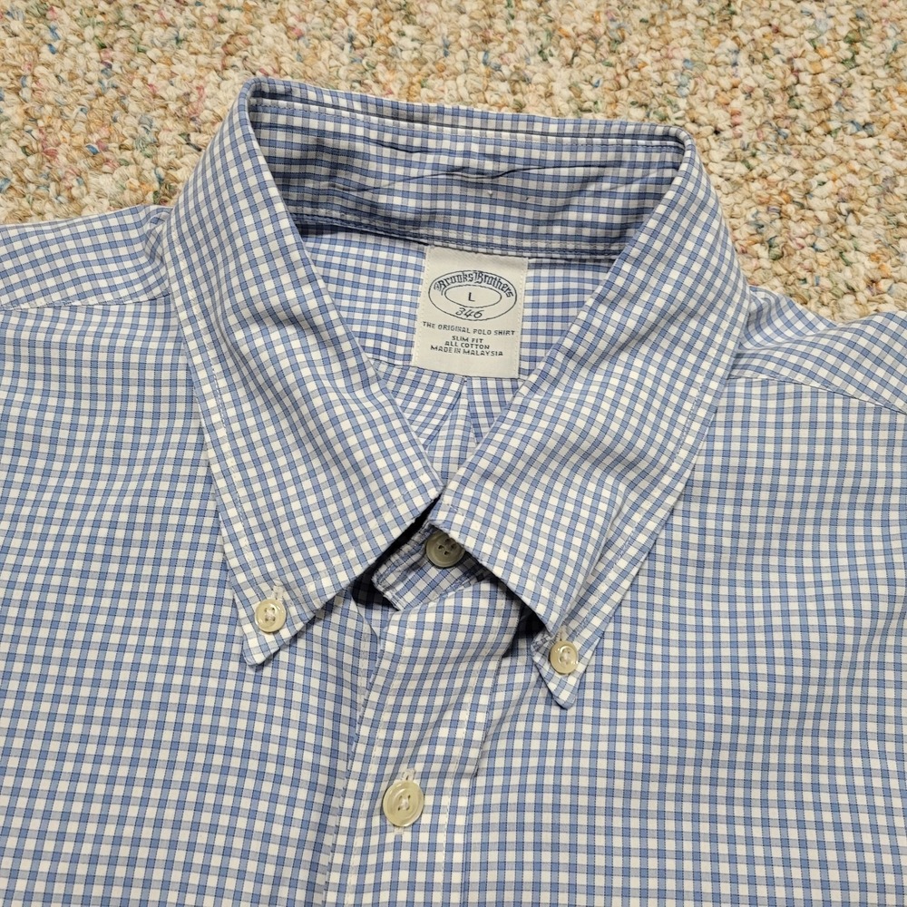 Brooks Brothers Shirt Mens Large Blue Check Button Down Long Sleeve Slim Fit - Picture 7 of 14
